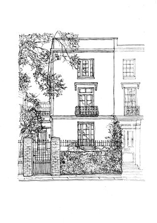Hand drawn black and white sketch of a traditional town house.の写真素材