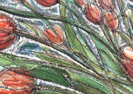 Tulips. Hand-drawn illustration, close-up.の写真素材