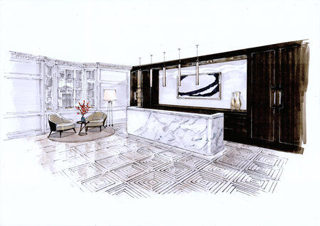 Colour sketch of a modern office reception area.の写真素材