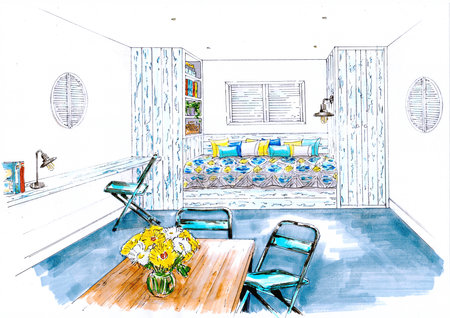 Sketch of the interior of the living room. Hand drawn illustrationの写真素材