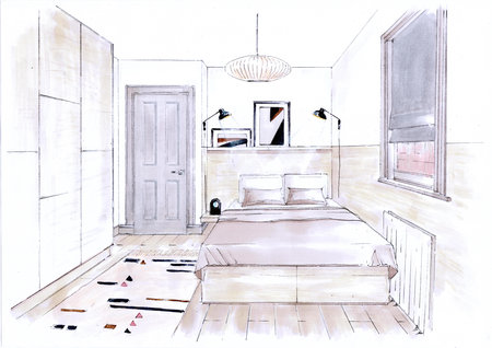 Colour sketch of a modern style bedroom.の写真素材