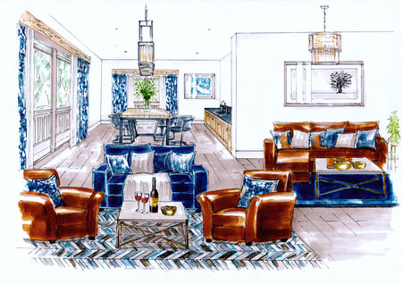 Sketch of the interior of the living room. Hand-drawn illustrationの写真素材