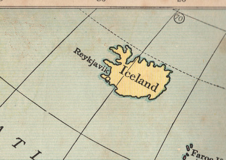 A vintage political map of Iceland.の写真素材