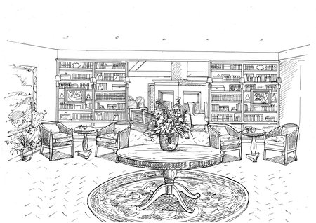 Interior sketch of a living room. Hand drawn  illustration.の写真素材