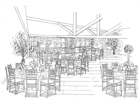 Sketch of cafe interior with tables and chairs.の写真素材