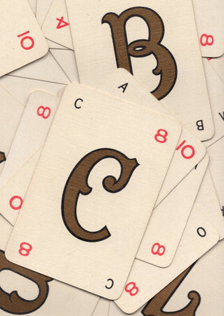 Close-up of cards with the letter C. Abstract background.の写真素材