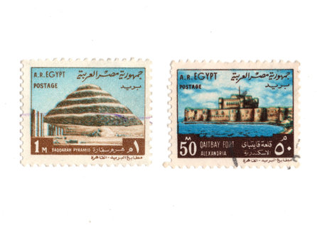 Vintage postage stamps from Egypt on a white background.の写真素材