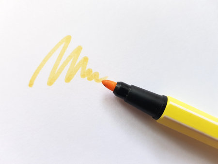 Colourful felt-tip pen drawing on white paperの写真素材