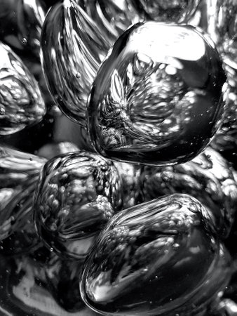 Close up of bubbles in black and white with shallow depth of field
