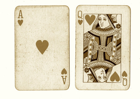 Two playing cards. Vintage style. Hand drawing. Black and white.
