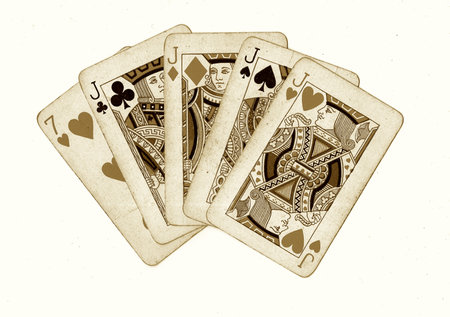 Playing cards isolated on a white background, vintage style, retro.