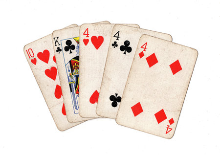 four aces and playing cards isolated on white background with clipping pathの写真素材