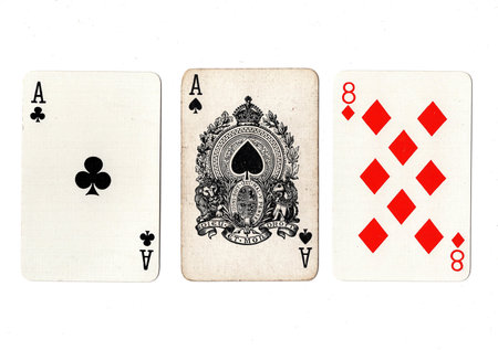 four aces on a white background, vintage style, close-up