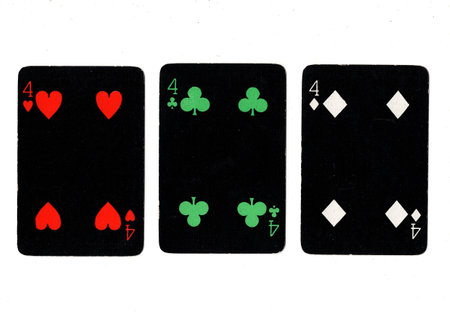 Playing cards isolated on white background. Playing cards with red, green and black