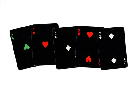 Playing cards isolated on white background. Four aces in a row