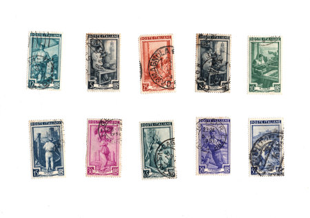 Vintage postage stamps from Italy isolated on a white background.の写真素材
