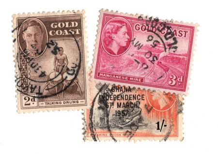 Vintage postage stamps from Gold Coast isolated on a white background.
