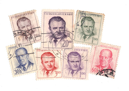 Vintage postage stamps from Czechoslovakia isolated on a white background.の写真素材