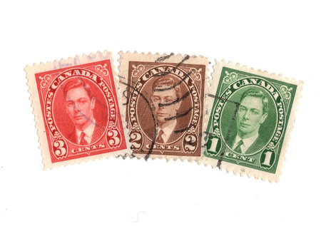 Vintage postage stamps isolated on a white background.
