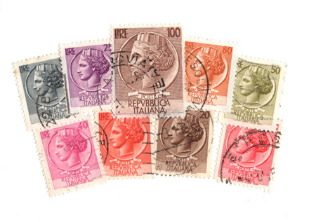 Vintage postage stamps from Italy isolated on a white background.の写真素材