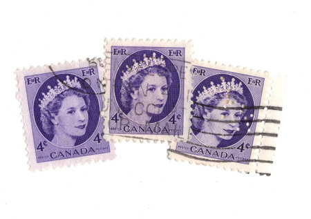 Vintage postage stamps from canada isolated on a white background.