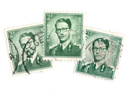 Vintage postage stamps from Belgium isolated on a white background.