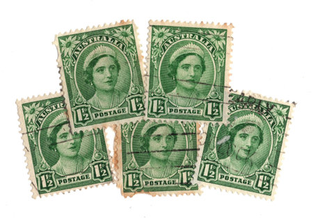 Vintage postage stamps from Australia isolated on a white background.の写真素材