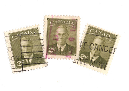 Vintage postage stamps from Canada isolated on a white background.の写真素材