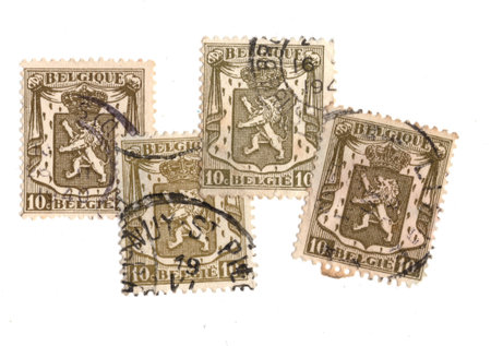 Vintage postage stamps from Belgium isolated on a white background.の写真素材