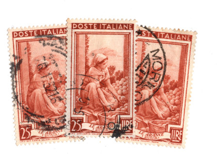 Vintage postage stamps from Italy isolated on a white background.の写真素材