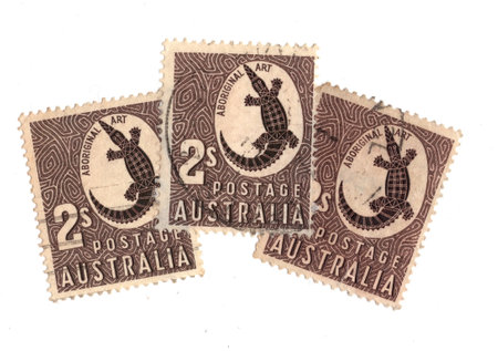 Vintage postage stamps from Australia isolated on a white background.の写真素材