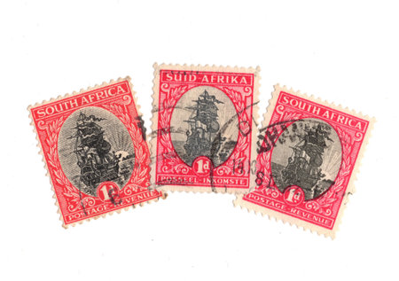 Vintage postage stamps from South Africa isolated on a white background.の写真素材