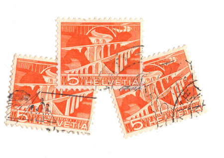 Vintage postage stamps from Switzerland isolated on a white background.の写真素材
