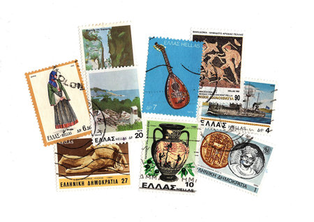 Vintage postage stamps from Cyprus isolated on a white background.