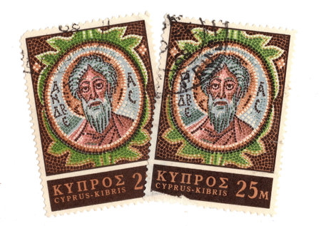 Vintage postage stamps from cyprus isolated on a white background.