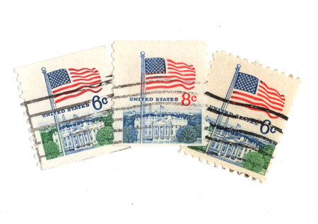 US Postage stamps with flag of the United States of America.
