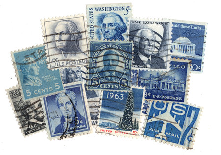 Vintage postage stamps from the USA isolated on a white background.の写真素材