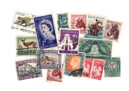 Vintage postage stamps from South Africa isolated on a white background.の写真素材