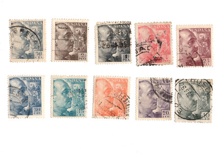 Vintage postage stamps from Spain isolated on a white background.の写真素材