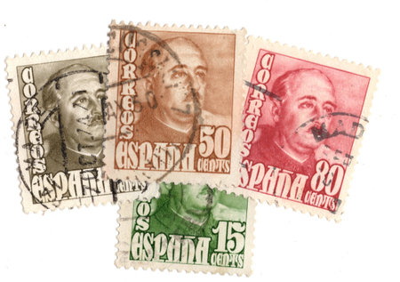 Collection of stamps from different countries of the world, isolated on white