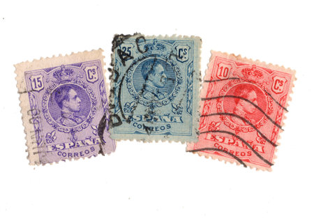 Vintage postage stamps from Spain isolated on a white background.
