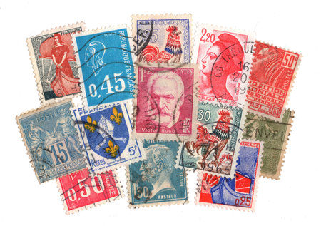 Vintage postage stamps from France isolated on a white background.の写真素材