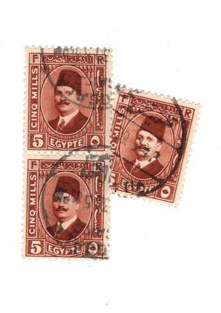 Vintage postage stamps from Egypt isolated on a white background.