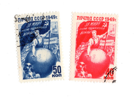 Vintage postage stamps from Russia isolated on a white background.の写真素材