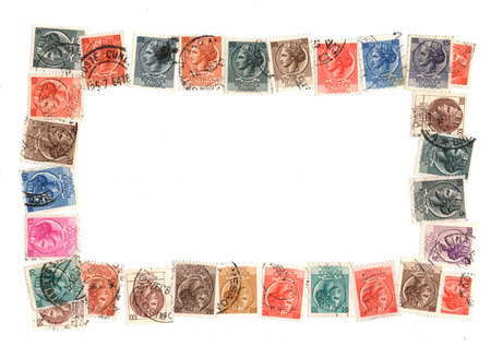 Vintage postage stamps from Italy isolated on a white background.の写真素材
