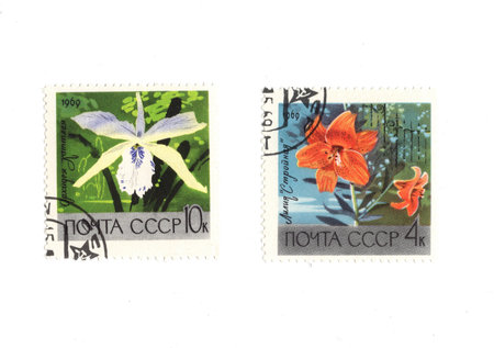 Vintage postage stamps from Russia isolated on a white background.