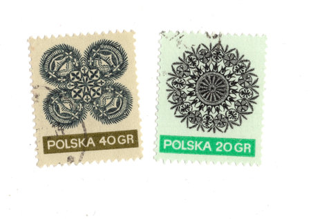 Vintage postage stamps from Poland isolated on a white background.の写真素材
