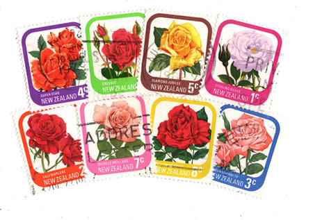 Vintage postage stamps from New Zealand isolated on a white background.の写真素材