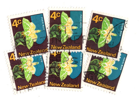 Vintage postage stamps from New Zealand isolated on a white background.の写真素材