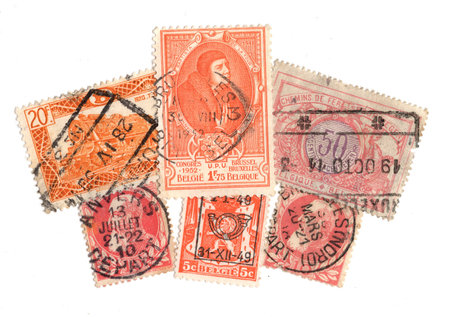 Vintage postage stamps from Belgium isolated on a white background.の写真素材
